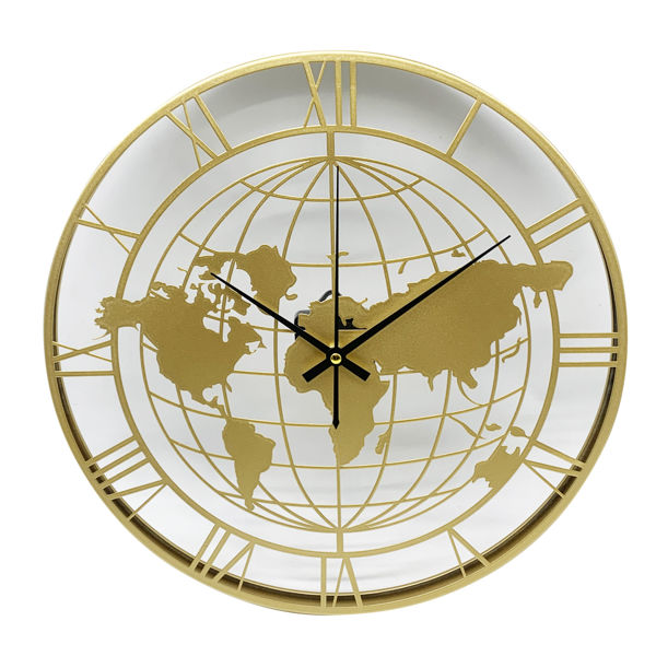 Imagen de Reloj de pared redondo 40cm, mapamundi de metal calado, 2 colores