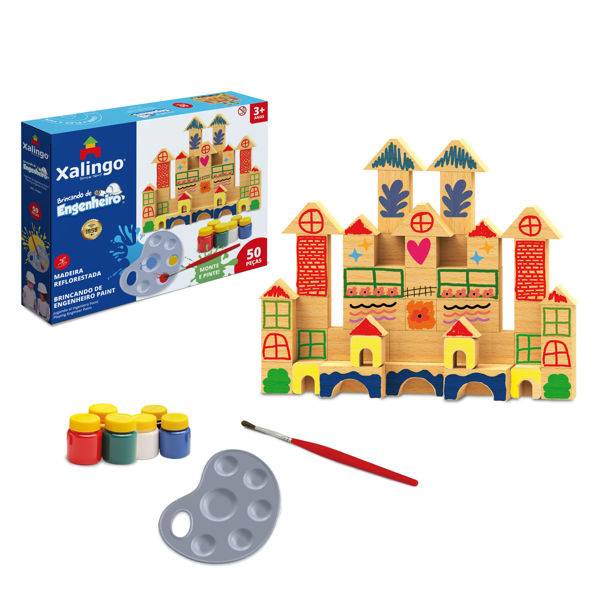 Imagen de Bloques de madera, 50 piezas, para pintar con témpera XALINGO, en caja