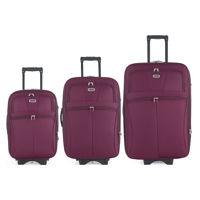 Imagen de Valijas Berlina x3 ROJO, de arrastre, semi rígidas, ruedas en línea, fuelle 5cm con base extensible, 2 bolsillos exteriores, manija telescópica, tranca numérica, correa para ajustar ropa, bolsillo interior con cierre, color rojo