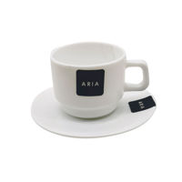 Imagen de Taza de vidrio opal con plato 190ml, línea ARIA, CAJA x36