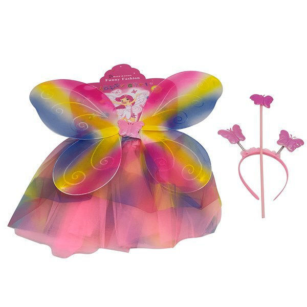 Imagen de Disfraz pollera, alitas y accesorios mariposa, multicolor en bolsa
