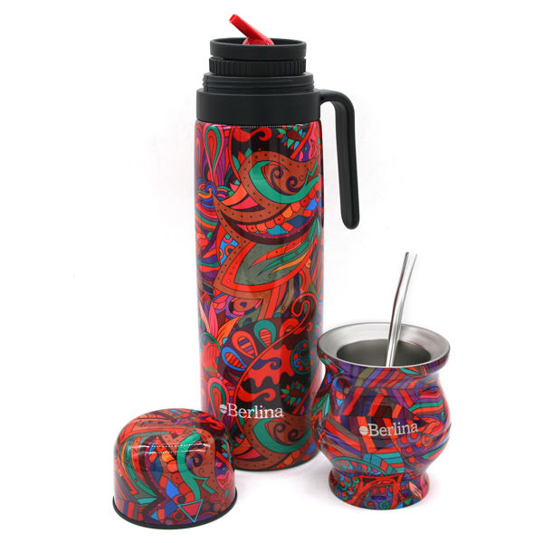 Imagen de Termo 1L media asa con mate 180ml y bombilla, pico cebador, base antideslizante, Berlina en caja