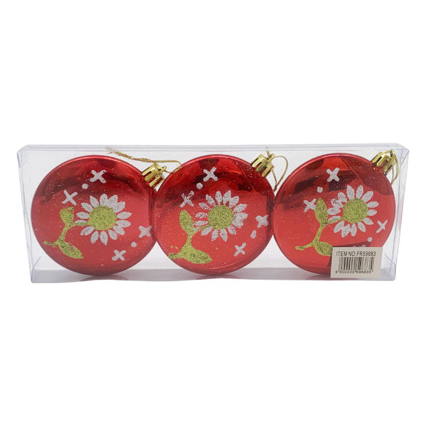Imagen de Bolas navideñas x3 8cm, chatas en caja de PVC