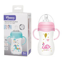 Imagen de Mamadera de plástico 240ml con asas tetina natural boca ancha, en caja, varios colores MOMEASY