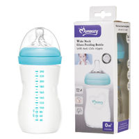 Imagen de Mamadera de vidrio 240ml tetina natural boca ancha, en caja, 2 colores MOMEASY