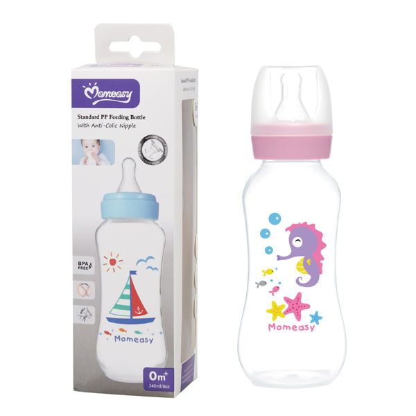 Imagen de Mamadera de plástico 240ml tetina natural standard, en caja, varios colores MOMEASY