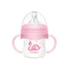 Imagen de Mamadera de plástico 120ml con asas tetina natural, boca ancha en caja, varios colores MOMEASY