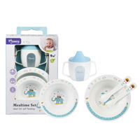 Imagen de Plato bowl vasorbito y cubiertos de melamina, en caja, 2 colores MOMEASY
