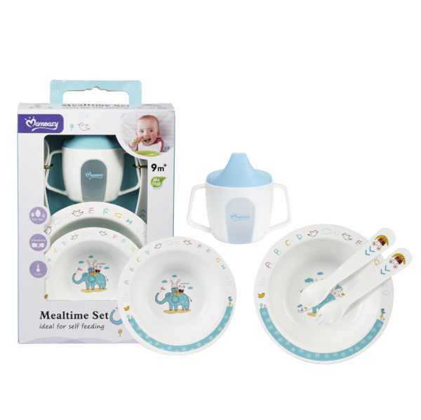 Imagen de Plato bowl vasorbito y cubiertos de melamina, en caja, 2 colores MOMEASY
