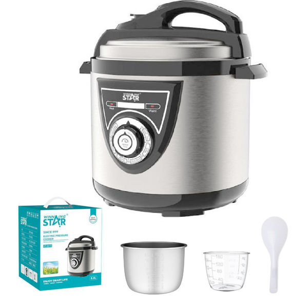 Imagen de Olla a presión eléctrica, acero inoxidable, con accesorios, 6L, 1000W, con accesorios, en caja, WINNING STAR