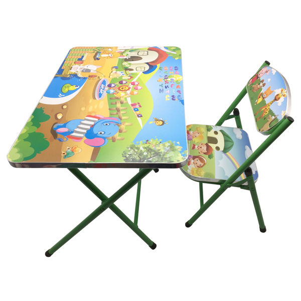 Imagen de Mesa y silla plegable, madera y metal VERDE, varios diseños en caja
