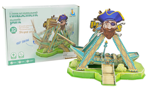 Imagen de Puzzle de cartón, barco pirata 3D 51 piezas, con luz y sonido, 2AA, en caja