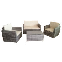 Imagen de Juego de jardín, mesa de vidrio, 1 sofá 2 cuerpos y 2 sofás de 1 cuerpo símil rattan, color gris en caja