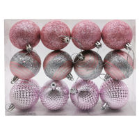 Imagen de Bolas navideñas x12 5cm, 3 diseños, en caja de mica rosado