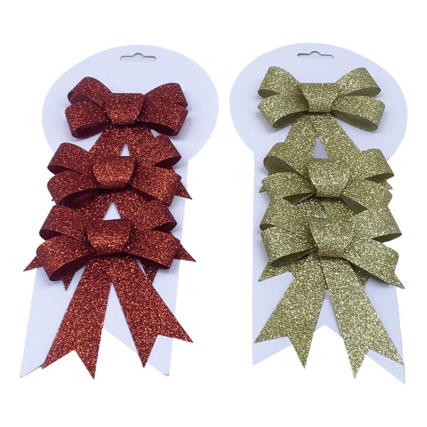 Imagen de Adorno navideño moñas x3, en cartón, 2 colores