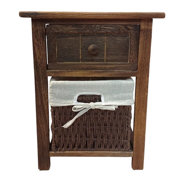 Imagen de Mueble organizador de madera con 1 cajón y un canasto, en caja