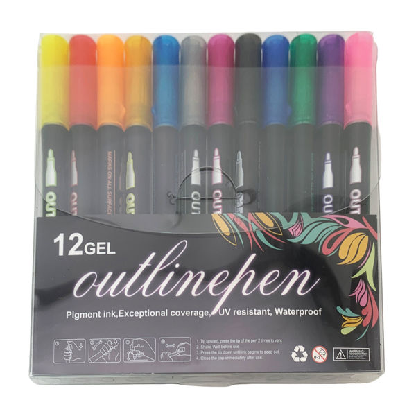 Imagen de Marcadores metalizados x12 plateados con borde color, en estuche PVC