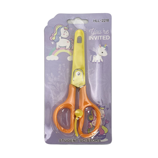 Imagen de Tijera punta roma 13.5cm con protección, varios colores, en blister