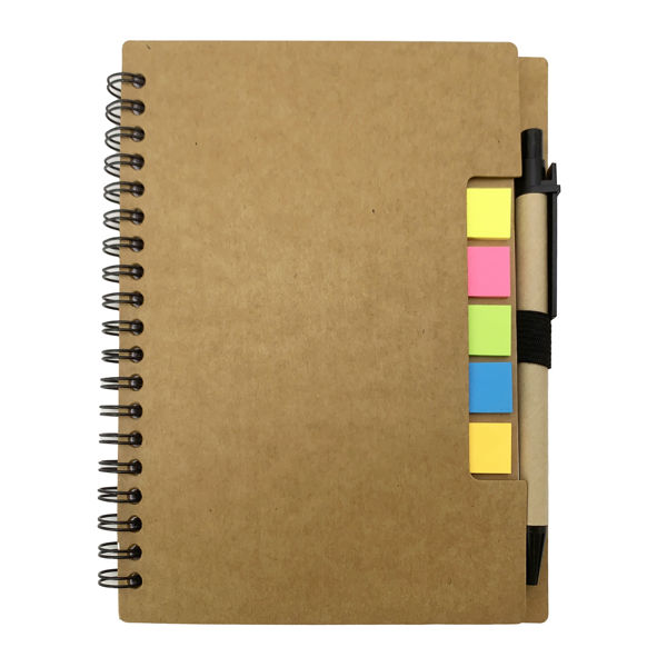 Imagen de Libreta con espiral, lapicera y señaladores