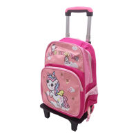 Imagen de Mochila infantil con ruedas, bolsillo frontal y 2 bolsillos laterales, varios diseños, en bolsa