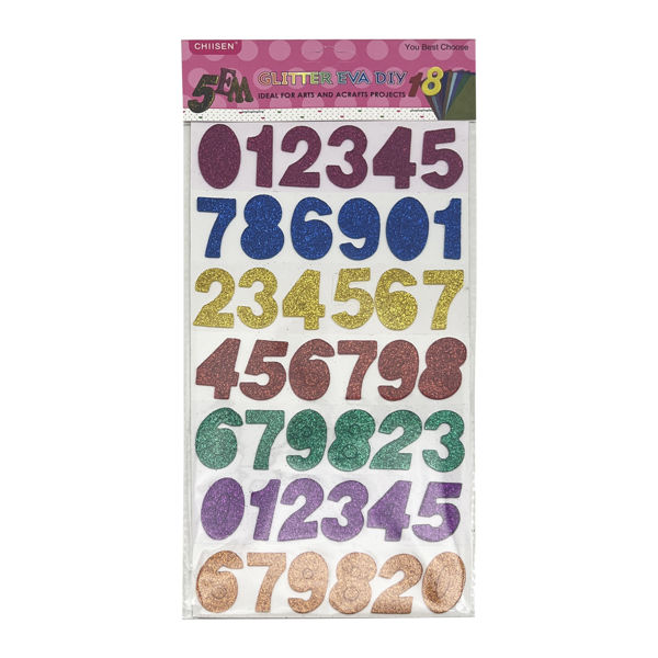 Imagen de Letras y números de goma eva con brillantina, en bolsa, varios colores