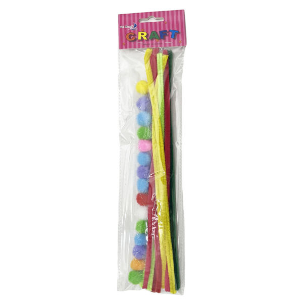 Imagen de Pompones y tubos flexibles limpia pipas de chenille de colores, en bolsa
