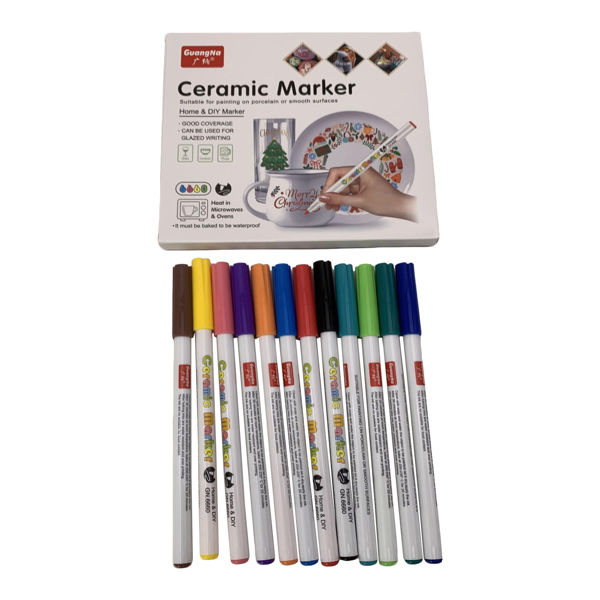Imagen de Marcadores finos 12 colores, para cerámica y vidrio, en caja