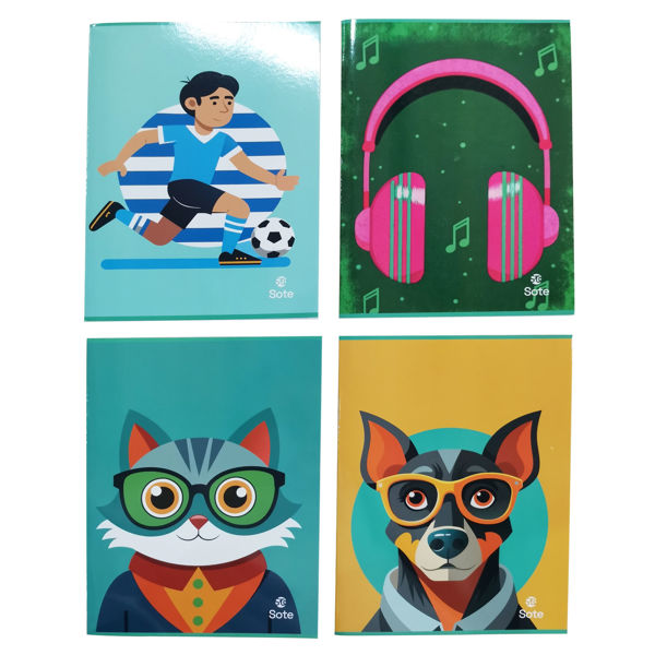 Imagen de Cuaderno de 48 hojas liso, Sote PACK x12, 4 diseños