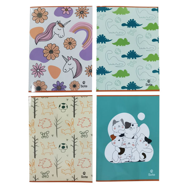 Imagen de Cuaderno de 24 hojas rayado, Sote PACK x24, 4 diseños