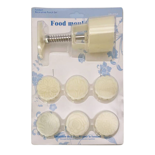 Imagen de Máquina prensa molde para fondant, 6 diseños, en blister
