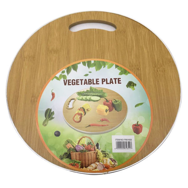 Imagen de Tabla para cocina de madera redonda, borde de metal