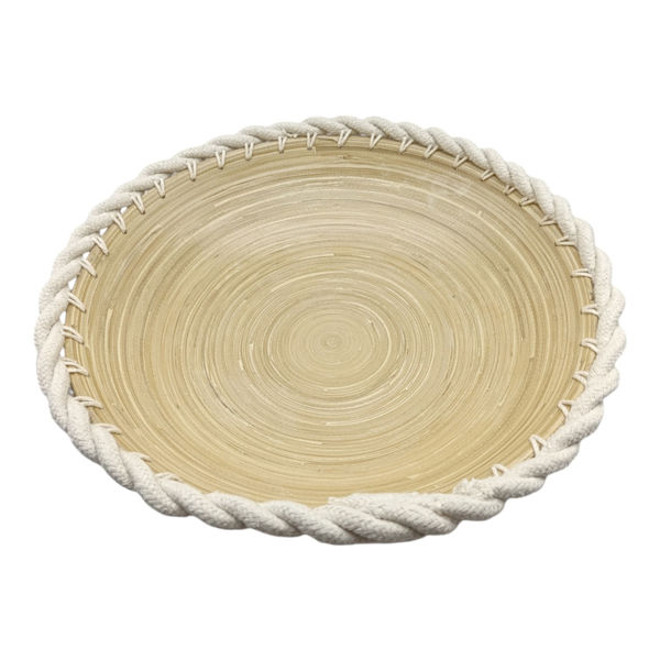 Imagen de Cesto redondo de madera grande, con borde tejido