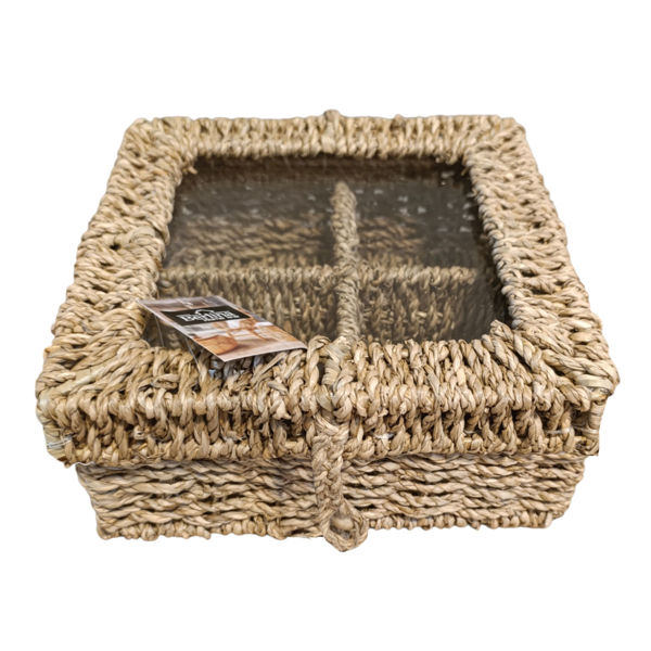 Imagen de Caja para té de fibras naturales visor de vidrio, junco de agua