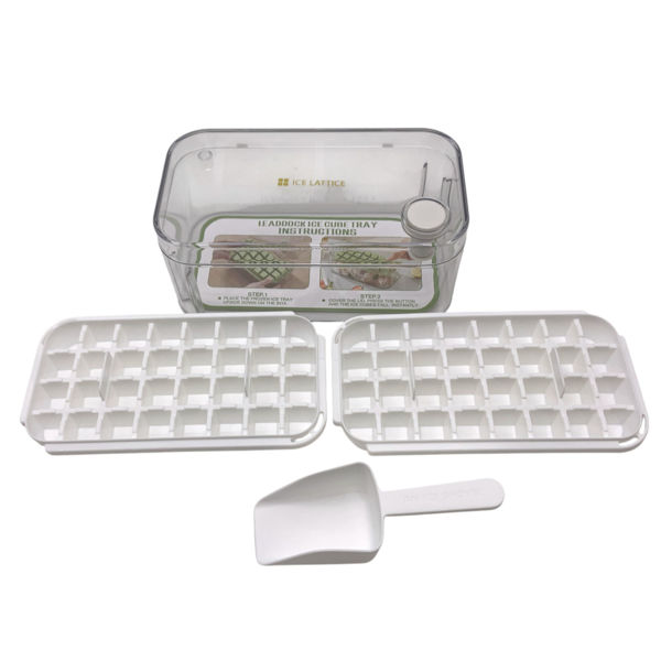 Imagen de Cubetera de plástico x2 tapa con botón para desprender el hielo, depósito y cuchara, en caja varios colores