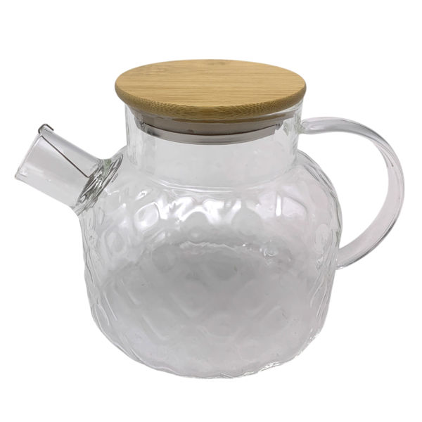 Imagen de Tetera de vidrio con colador, 900ml, tapa de bambú, en caja