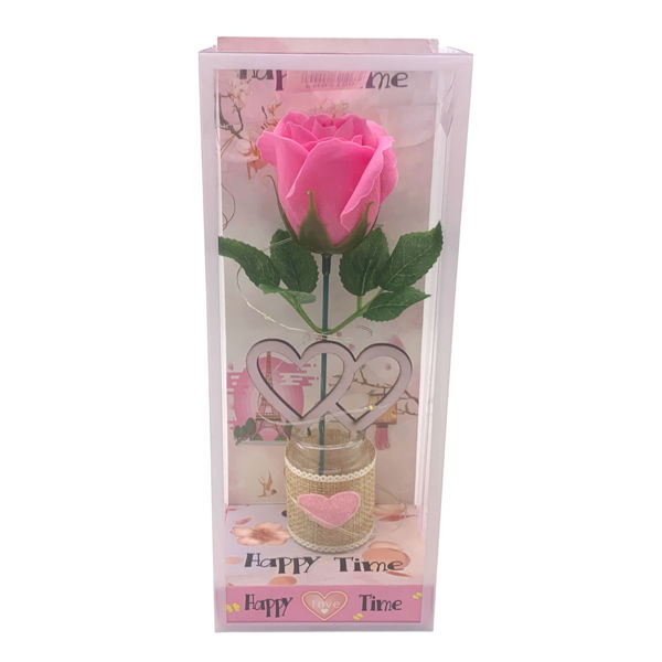 Imagen de Flor rosa con luz, en caja de mica, varios colores, CAJAx6
