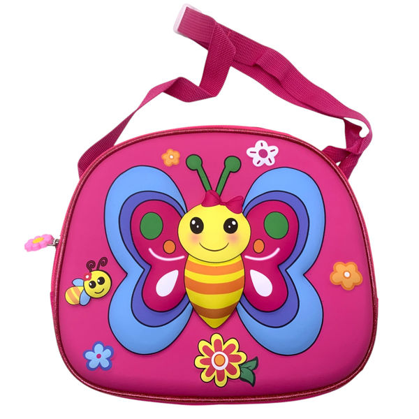 Imagen de Bolsa lunchera de poliéster con frente rígido, asa larga y enganche para mochila, varios diseños