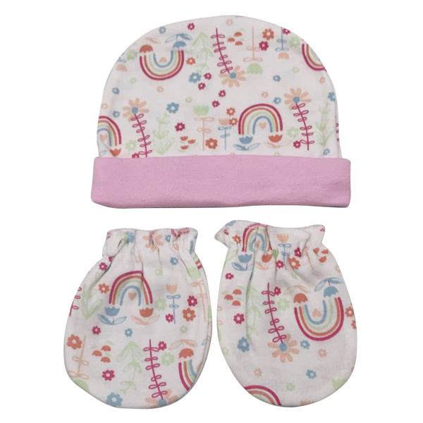 Imagen de Gorro para bebé con mitones, de algodón y poliéster, en bolsa, varios diseños
