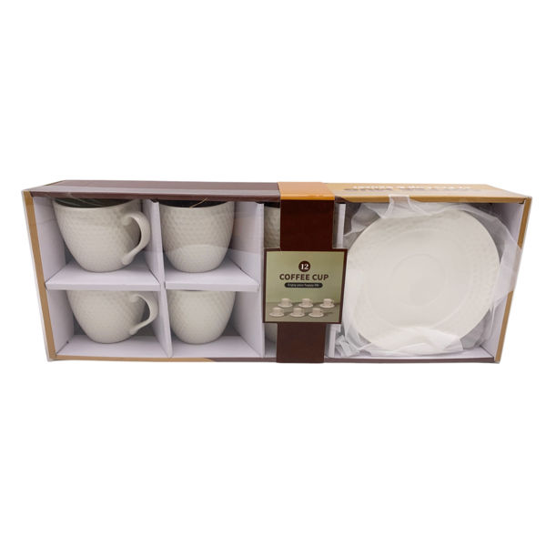 Imagen de Taza de cerámica texturada 200ml x6 con plato, en caja