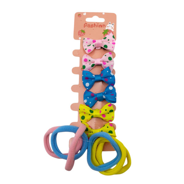 Imagen de Gomita para pelo x6 con broches x6, en cartón, PACK x12, varios colores