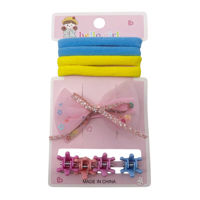 Imagen de Gomita para pelo x4 con broches x5, en cartón, PACK x12, varios colores