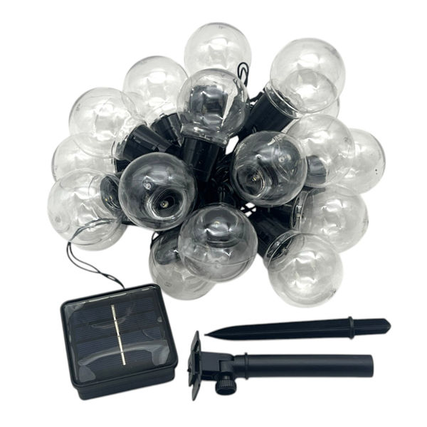 Imagen de Luces led cálidas, guía de 20 bolas de plástico, recarga solar en caja