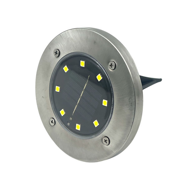 Imagen de Lámpara led pincho para jardín 8led, foco para piso recarga solar, CAJA x4