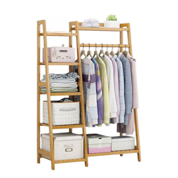 Imagen de Mueble perchero con zapatera y estantería de bambú, en caja
