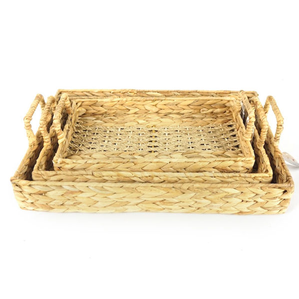 Imagen de Bandeja rectangular trenza 2asas, mediana, de fibras naturales, junco de agua