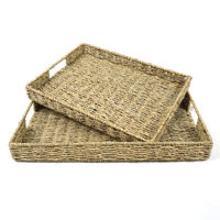 Imagen de Bandeja rectangular con asas grande, de fibras naturales, junco de agua