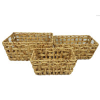 Imagen de Caja organizadora rectangular calada con asas, grande, de fibras naturales, junco de agua