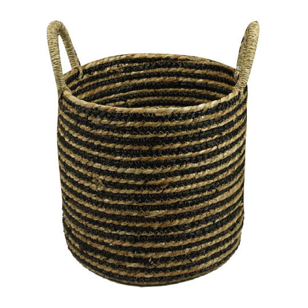 Imagen de Cesto canasto 2 asas rayado, mediano,de fibras naturales, junco de agua