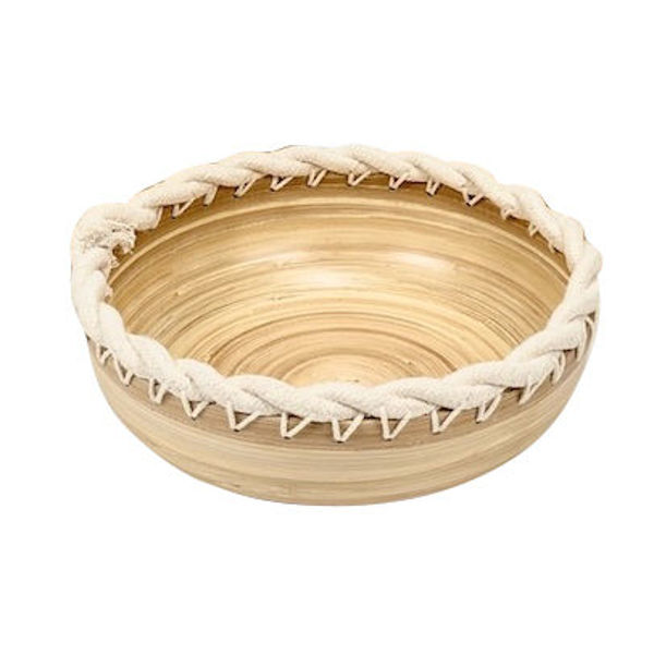 Imagen de Cesto redondo de madera grande, con borde tejido