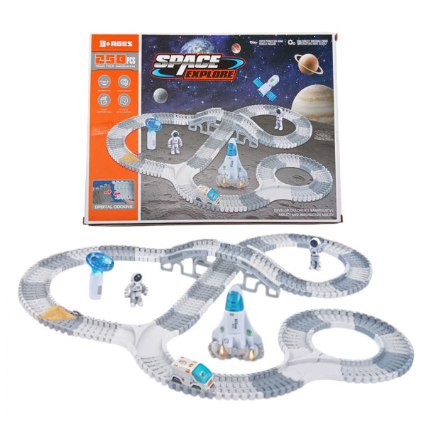 Imagen de Pista de auto espacial, varios accesorios 258 piezas, auto 1AA en caja